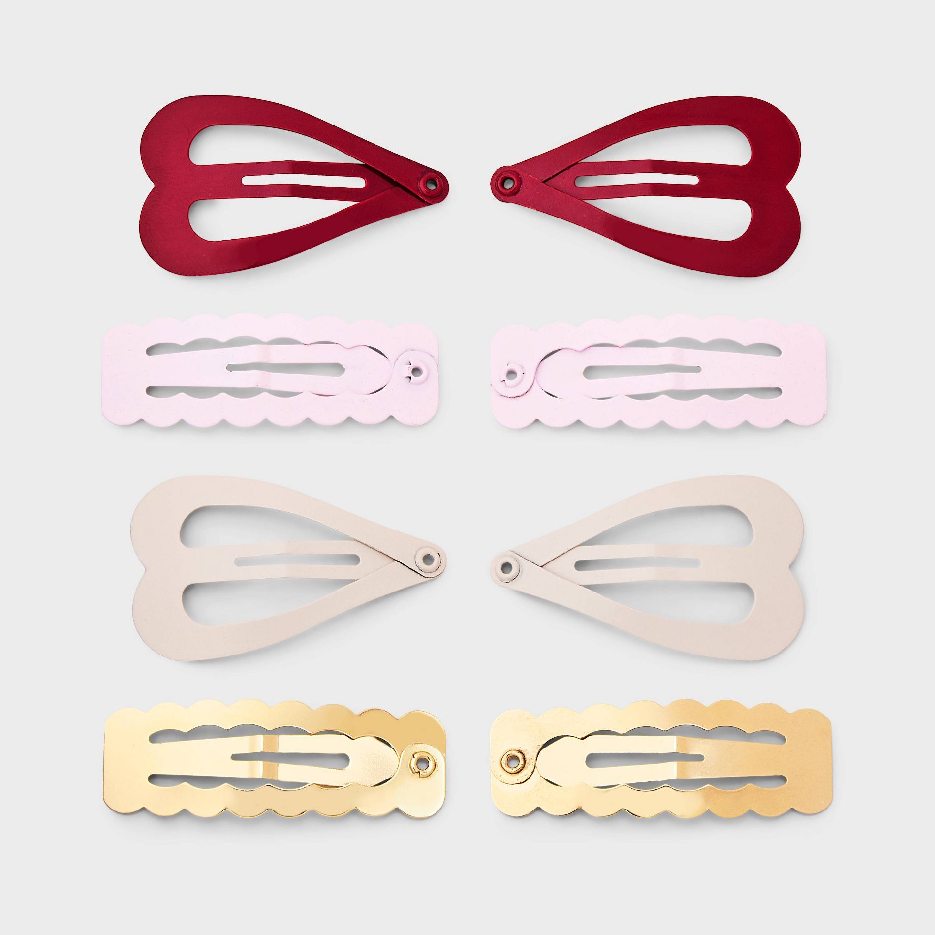 Girls' Mixed Heart Snap Hair Clip Set 8pc Burgundy/Pink - art class™