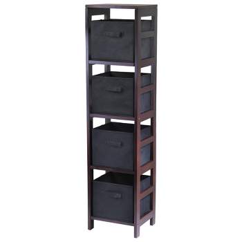 5pc Capri Set Storage Shelf with Folding Fabric Baskets Espresso Brown/Black - Winsome