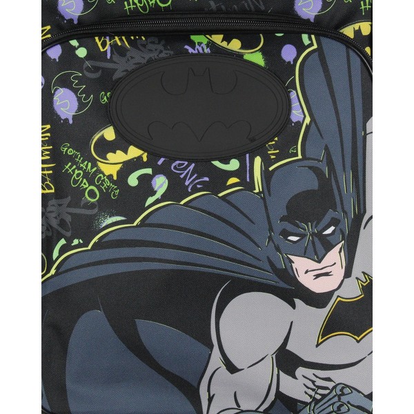 Mochila escolar DC Comics Batman Gotham City con símbolo de murciélago de goma, negra 2