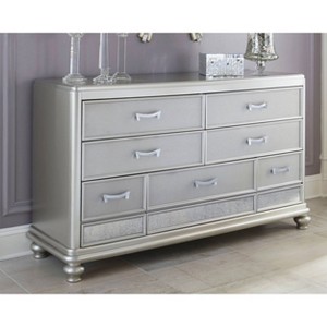 Dresser Silver - Signature Design by Ashley: Hollywood Regency Style, 7 Drawers, Faux Shagreen Texture - 1 of 4