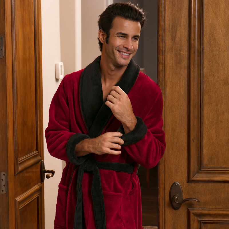 Men's Plush Fleece Robe, Soft Cozy Warm Wrap Around Bathrobe, 5 of 9