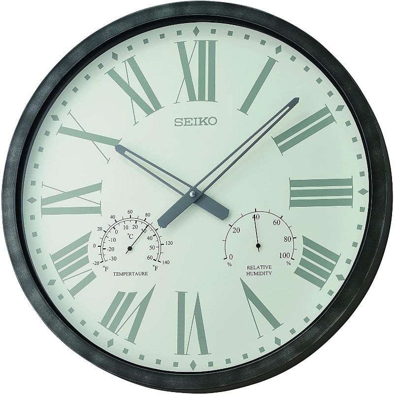 Seiko 20" Ondo Splash Resist Thermometer Hygrometer Wall Clock - Brown, 1 of 8