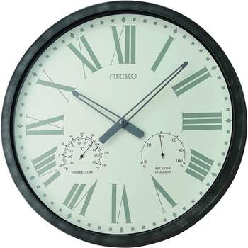 Seiko 20" Ondo Splash Resist Thermometer Hygrometer Wall Clock - Brown