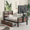 Twin Size Metal Platform Bed With MDF Heardboard Two Storage Drawers Rotatable TV Stand Industrial Modern Bed No Box Spring Needed For Bedroom - 3 of 4