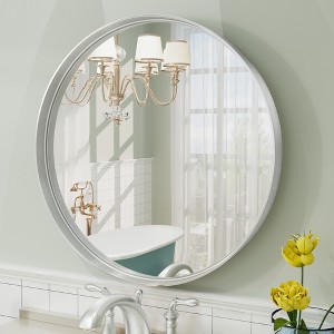 Apmir Round High Quality Aluminum Alloy Framed French Cleat Mounted Wall Decor Bathroom Vanity Mirror in matte black with 5-Year Warranty - 1 of 4