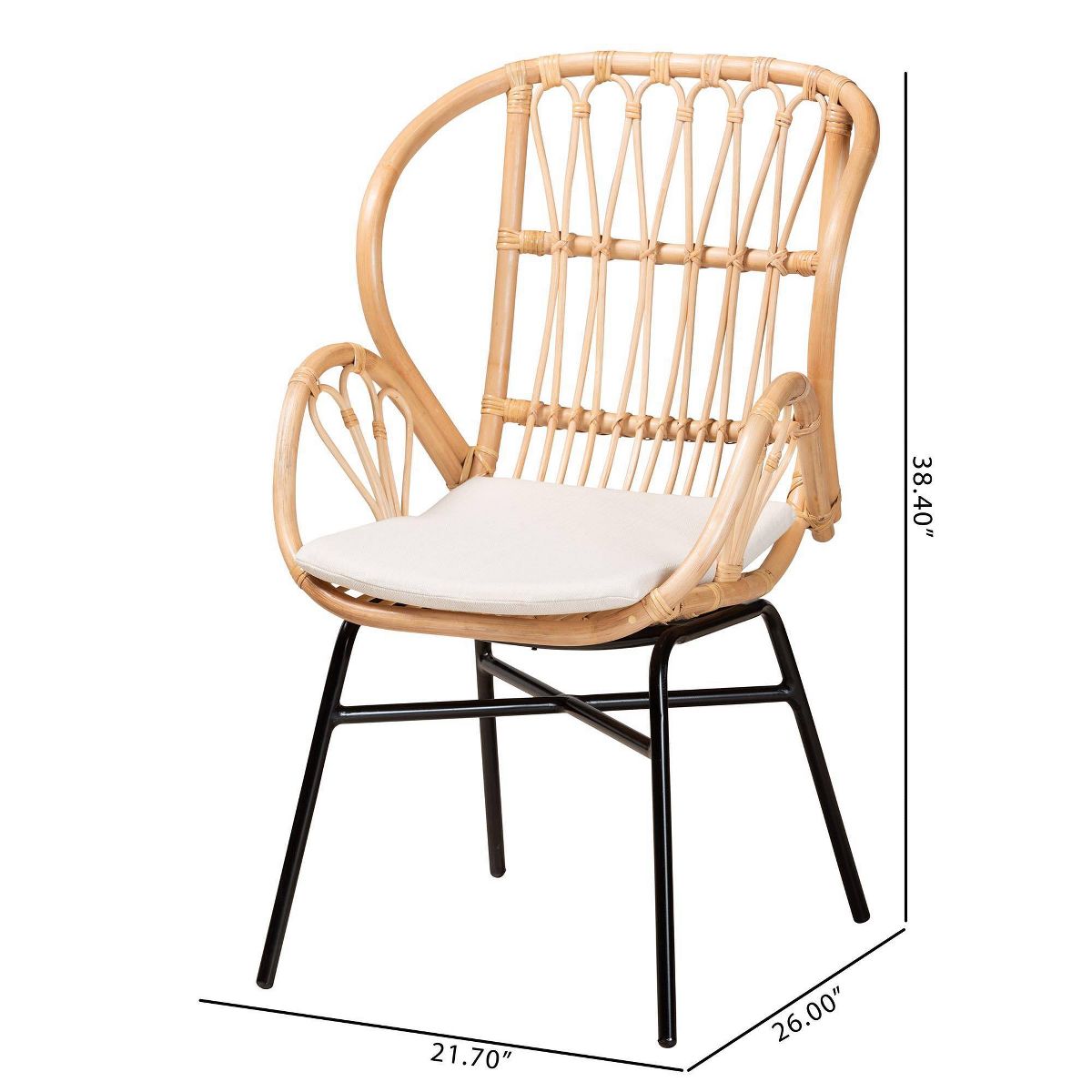 bali & pari Caelia Rattan and Metal Chair Natural/Brown: Bohemian Style, Plush Cushion, Sturdy Crisscross Base: Armless, Spot Clean - thumbnail 10