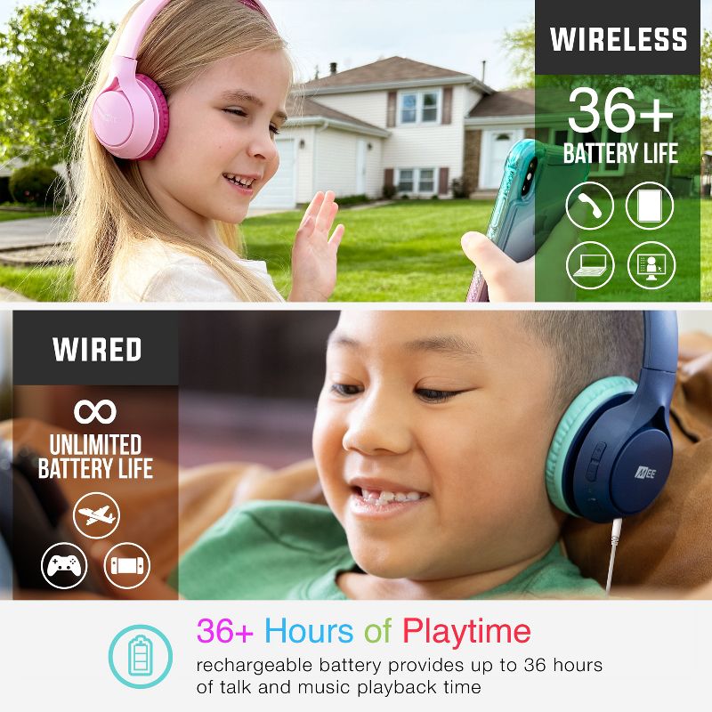 MEE audio KidJamz KJ45 Children’s Safe Listening Bluetooth Wireless Headphones with Volume Limiter & Microphone, Adjustable On-Ear Kids Headset, 4 of 16