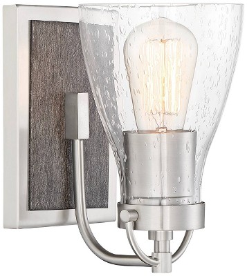Minka Lavery Industrial Wall Light Sconce Nickel Shale Wood Hardwired 5 1/4" Fixture Clear Seeded Glass Shade for Bedroom Bathroom