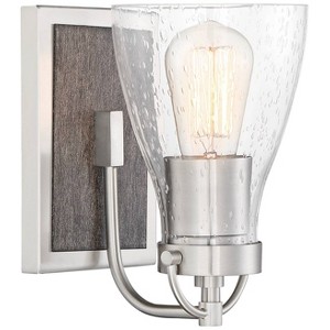 Minka Lavery Industrial Wall Light Sconce Nickel Shale Wood Hardwired 5 1/4" Fixture Clear Seeded Glass Shade for Bedroom Bathroom - 1 of 3
