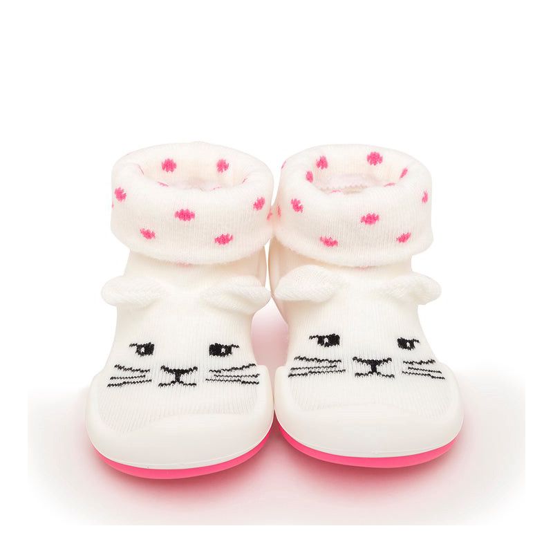 Komuello Baby Girl First Walk Sock Shoes Pink Cats, 1 of 8