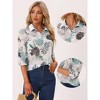 Allegra K Women's Point Collared 3/4 Sleeves Sheer Lightweight Leaves Floral Print Shirt - 2 of 4