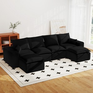 Kayamas 107'' Soft Corduroy Modular L-Shaped Sectional Sofa, 3-Seater Couch with Movable Ottoman for Living Room - 1 of 4