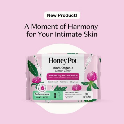 Honey Pot 100% Organic Cotton Cover Harmonizing Herbal Infusion Perimenopause Long Liners - 30ct