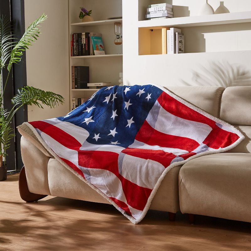 Catalonia Patriotic US Flag Blanket, American National Flag Throws, Fleece Reversible Blanket, 4th of July Citizenship Veteran Gift, 2 of 8