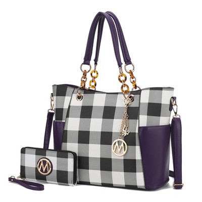 MKF Collection Bonita Checker Tote & Wallet Set - Stylish Vegan Leather Bag by Mia K