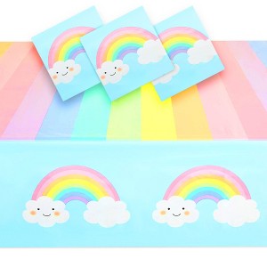 Blue Panda 3 Pack Pastel Rainbow Tablecloth for Baby Shower Decorations, Unicorn Birthday Party (54 x 108 In) - 1 of 4