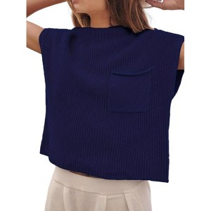 Soft Fabric Breathable Stretchy Turtleneck Knitted Sleeveless Crop Top Fall Winter Fashion - 1 of 4