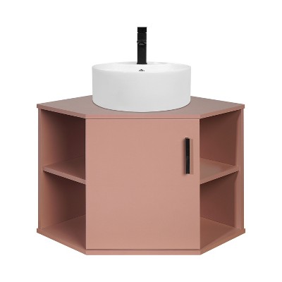 ELECWISH 28 Inch Bathroom Vanity, Pink Corner Bathroom Vanity with Open Shelves, Floating Bathroom Vanity for Small Space, Wall Mounted Bathroom Vanity Without Sink or Mirror