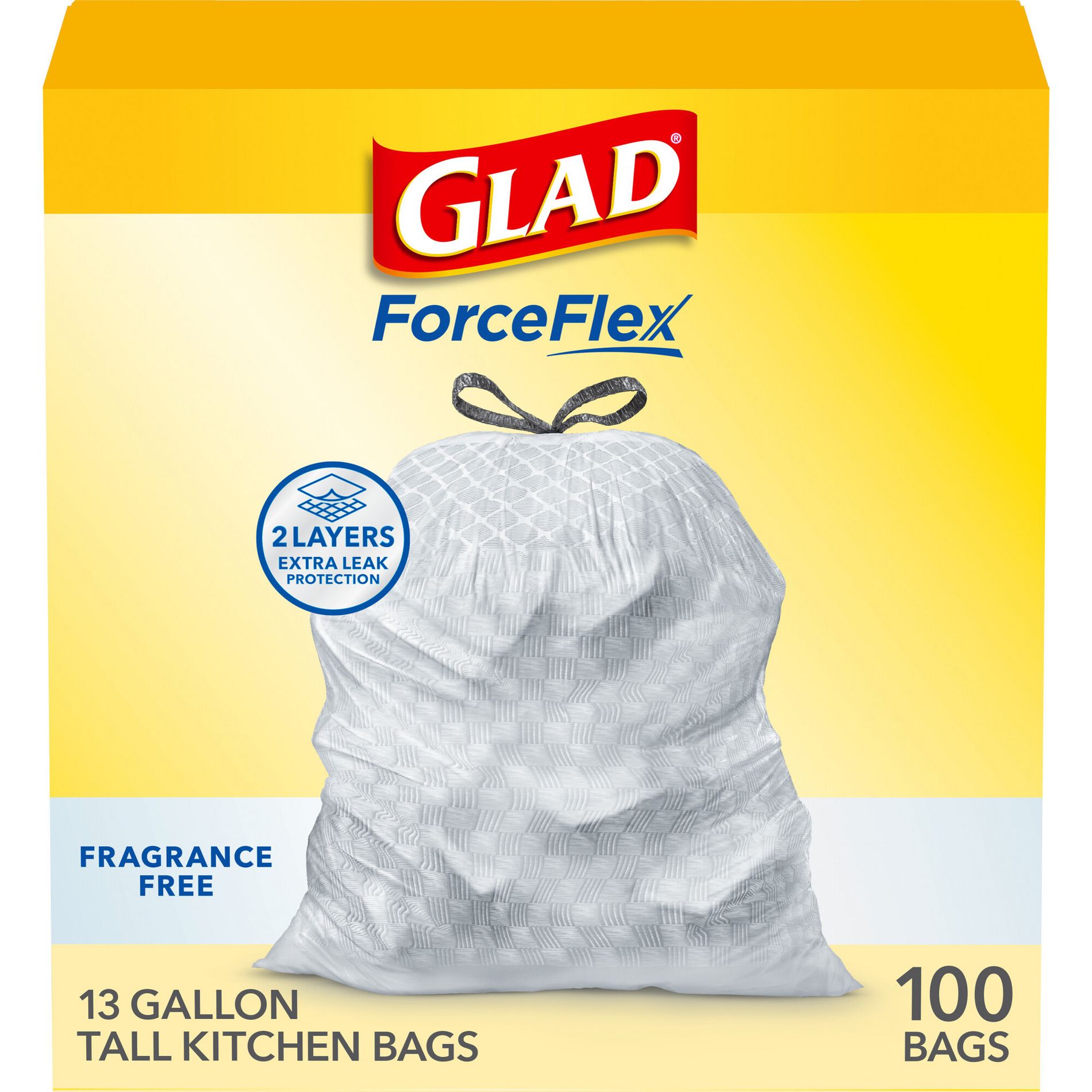 Glad ForceFlex Drawstring Fragrance Free Trash Bags - 13gal/100ct