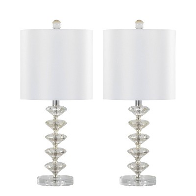 Set of 2 Clear Crystal Table Lamps with Off-White Shades