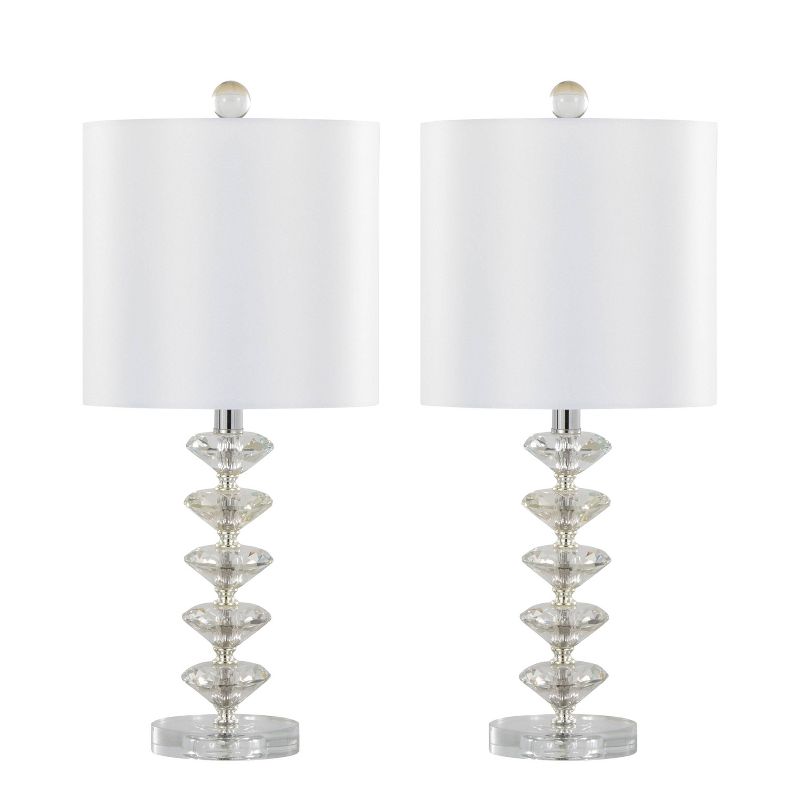 LumiSource (Set of 2) Diamond Stacked 23&#34; Contemporary Crystal Table Lamps with Off-White Shade and Chrome from Grandview Gallery, 1 of 6