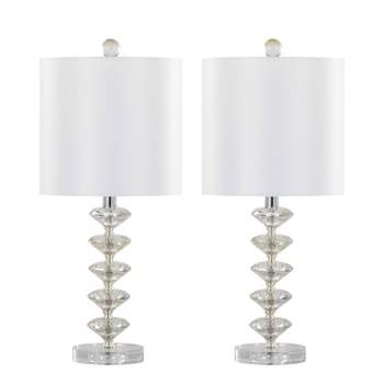 LumiSource (Set of 2) Diamond Stacked 23" Contemporary Crystal Table Lamps with Off-White Shade and Chrome from Grandview Gallery