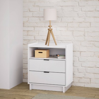 Simply Modern White 2 Drawer Nightstand with Open Shelf