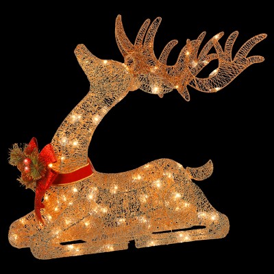 Champagne Sisal Lying Deer Sculpture with LED Lights