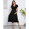 Maternity Dresses Womens Summer Casual Warp V Neck Ruffle Short Sleeve A Line Swing Midi Dress Babyshower Photoshoot - 3 of 4
