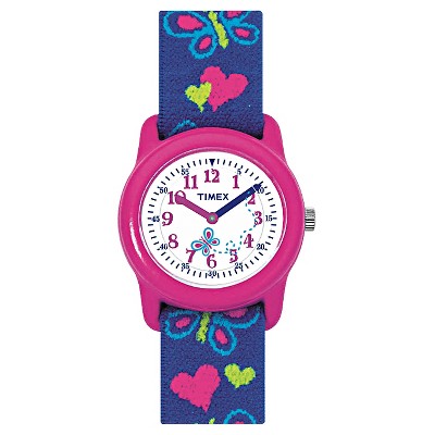 Kid s Timex Watch with Butterflies and Hearts Strap Pink Blue T89001XY