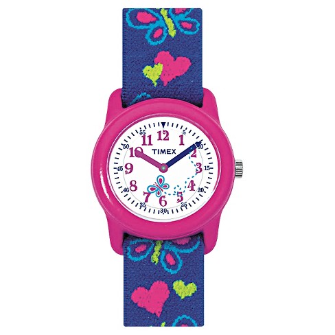 Kid's Timex Watch With Butterflies And Hearts Strap - Pink/blue T89001xy :  Target