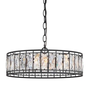 LNC Chispa 3-Light 15.5" Modern Drum Small Chandelier, Matte Black with Facted Crystal - 1 of 4
