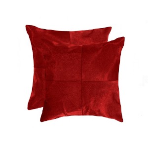 HomeRoots Set of Two 18" Red Cowhide Throw Pillows - 1 of 4