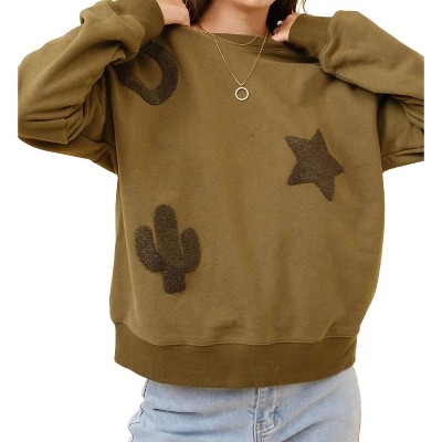 Women's Western Textured Patchwork Sweatshirt - Blue B