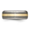 Black Bow Jewelry 8mm Titanium & 14K Gold Inlay Antiqued/Brushed Grooved Band, Size 8 - 3 of 4