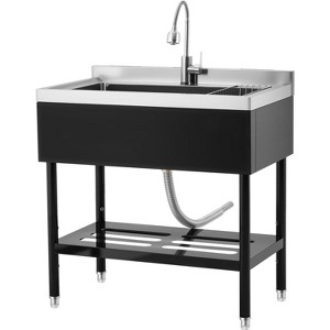 Stainless Steel Utility Sink,Freestanding Single Bowl Kitchen Sink,Adjustable Leg Height,with Faucet - 1 of 4