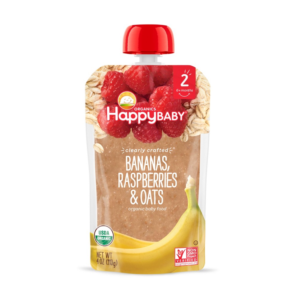Photos - Baby Food Happy Family HappyBaby Clearly Crafted Bananas Raspberries & Oats  Pouch - 4oz 