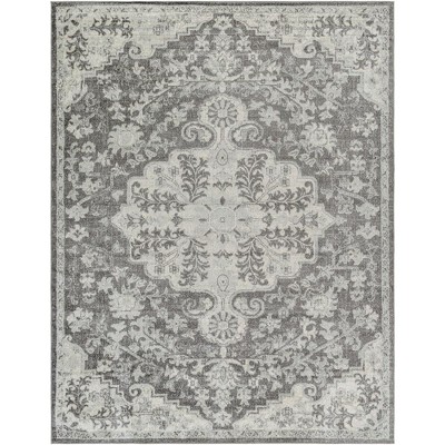 Mark & Day Olivia 7'10"x10'3" Rectangle Woven Indoor Area Rugs Charcoal: Traditional Medallion, Stain-Resistant, Pet Friendly