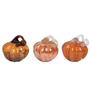 Transpac Glass Bright Orange Pumpkin Set of 3 Decorative Objects for Fall Harvest Tabletop Decor Ideal for Autumn Home Decoration - 1 of 1
