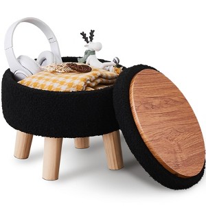 KTMBDW Storage Ottoman, Modern Round Footrest with Soft Padded Seat, Teddy Velvet Footstool with Wood Legs,Accent Small Table for Hallway, Living Room - 1 of 4