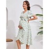 Clearlove Women's Maternity Dress Floral V Neck Short Puff Sleeve Swing Maxi Dresses Casual for Photoshoot Baby Shower - 3 of 4