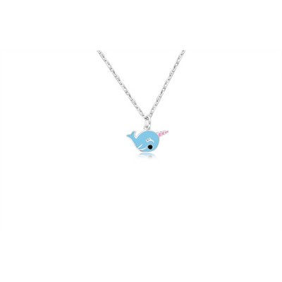 Chanteur Hypoallergenic Kids Jewelry Accessories Narwhal Blue Enamel White Gold Palladium Plating Necklace Pendant