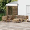 vidaXL 6 Piece Bamboo Patio Lounge Set - Taupe Cushions, Comfortable Seating, Modular Design, Outdoor Furniture for Garden, Backyard and Patio - 2 of 4