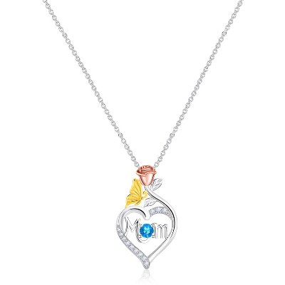 Molenia 925 Sterling Silver Birthstone Necklace for Mom Women Pendant Mama Necklaces Jewelry Christmas Birthday Unique Gifts for Her
