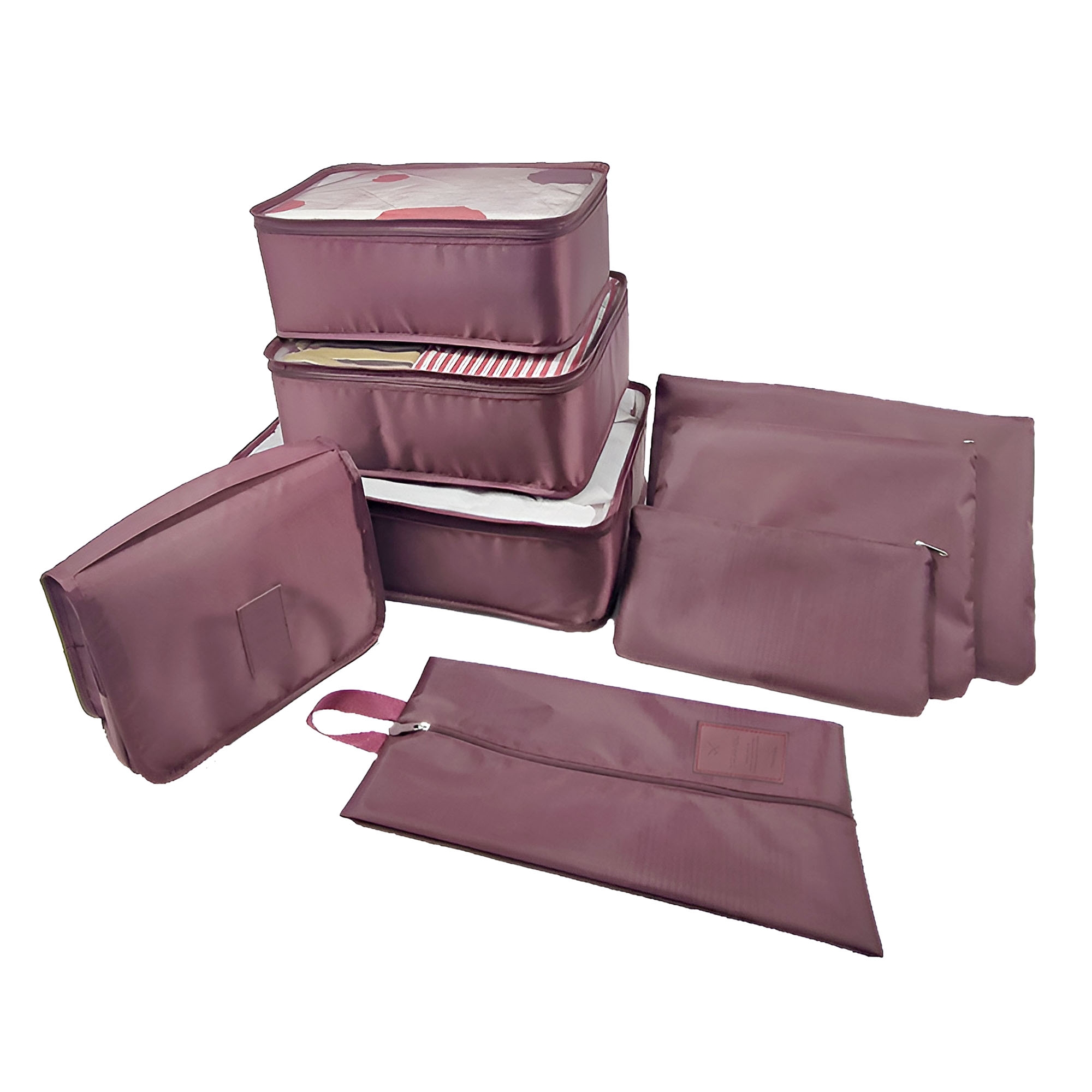 Unique Bargains Zipper Design Packing Cube Set Wine Red 8 Pcs