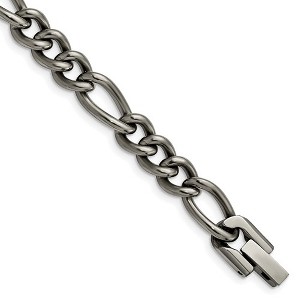 Black Bow Jewelry Men's 7mm Dark Gray Titanium Classic Figaro Chain Bracelet, 8.5 Inch - 1 of 4