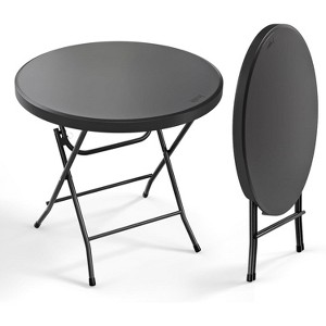 VINGLI 32" Round Folding Commercial Banquet Table, Portable Plastic Coffee Card Dining Table for Kitchen or Outdoor Party Wedding Event, 1 Pack, Black - 1 of 4