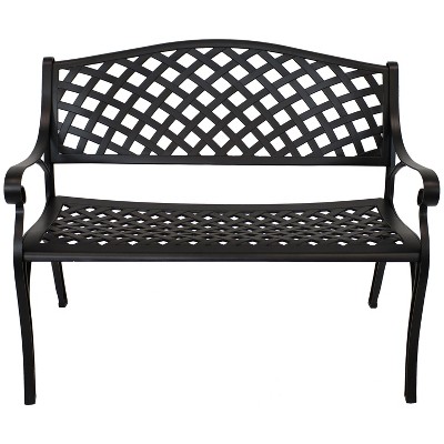 Sunnydaze Black Cast Aluminum Double Seating Lawson Bench