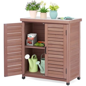 Cedar Wood Potting Bench with Metal Top & Storage Cabinet, Outdoor Garden Workstation for Planting and Tools - 1 of 4