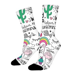 Pink Flamingo Women Printed Crew Socks Funny Funky Socks Soft Polyester Novelty Gifts for Artists Men - 1 of 1